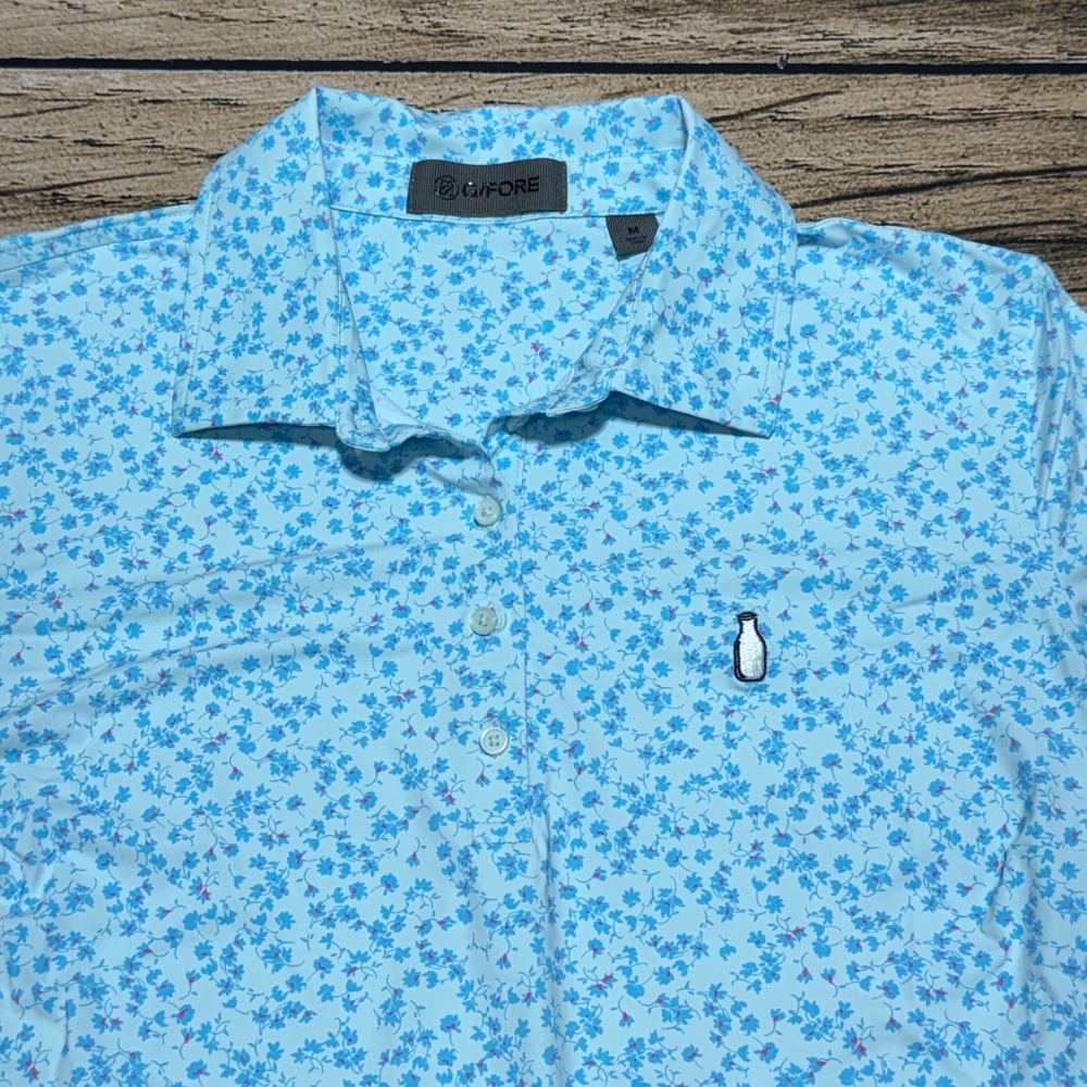 G/FORE Polo Shirt Women M Blue Floral McArthur Golf Club Florida G4 G Fore